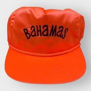 VTG Bahamas Satin Trucker Hat Nylon Orange Rope Detail Snapback 80s 90s Kitsch
